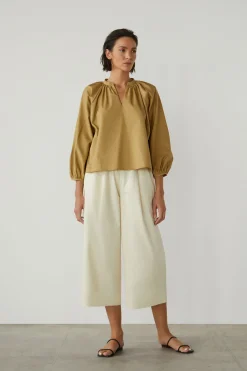 Organic Cotton V-Neck Gathered Top