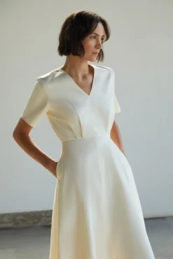 Organic Cotton V-Neck Pleated Dress