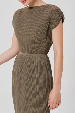 Pleated Column Midi Skirt