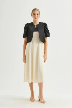 Puff-Sleeve Satin Bolero