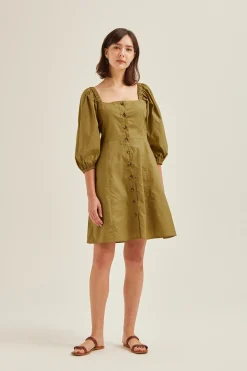 Puff-Sleeve Shift Dress