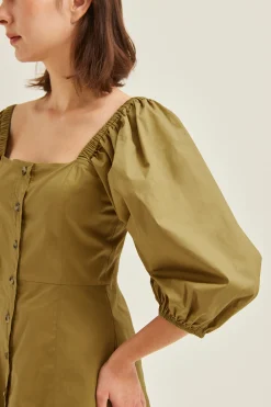 Puff-Sleeve Shift Dress
