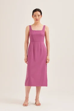 Rayon Low-Back Midi Dress