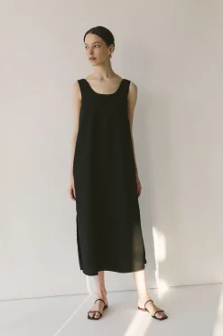 Rayon Scoop-Neck Midi Dress
