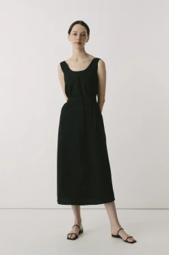 Rayon Scoop-Neck Midi Dress