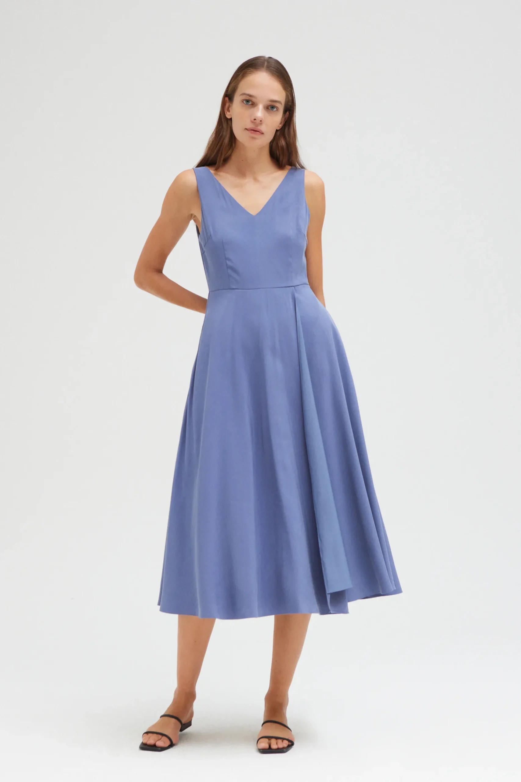 Rayon V-Neck Midi Dress