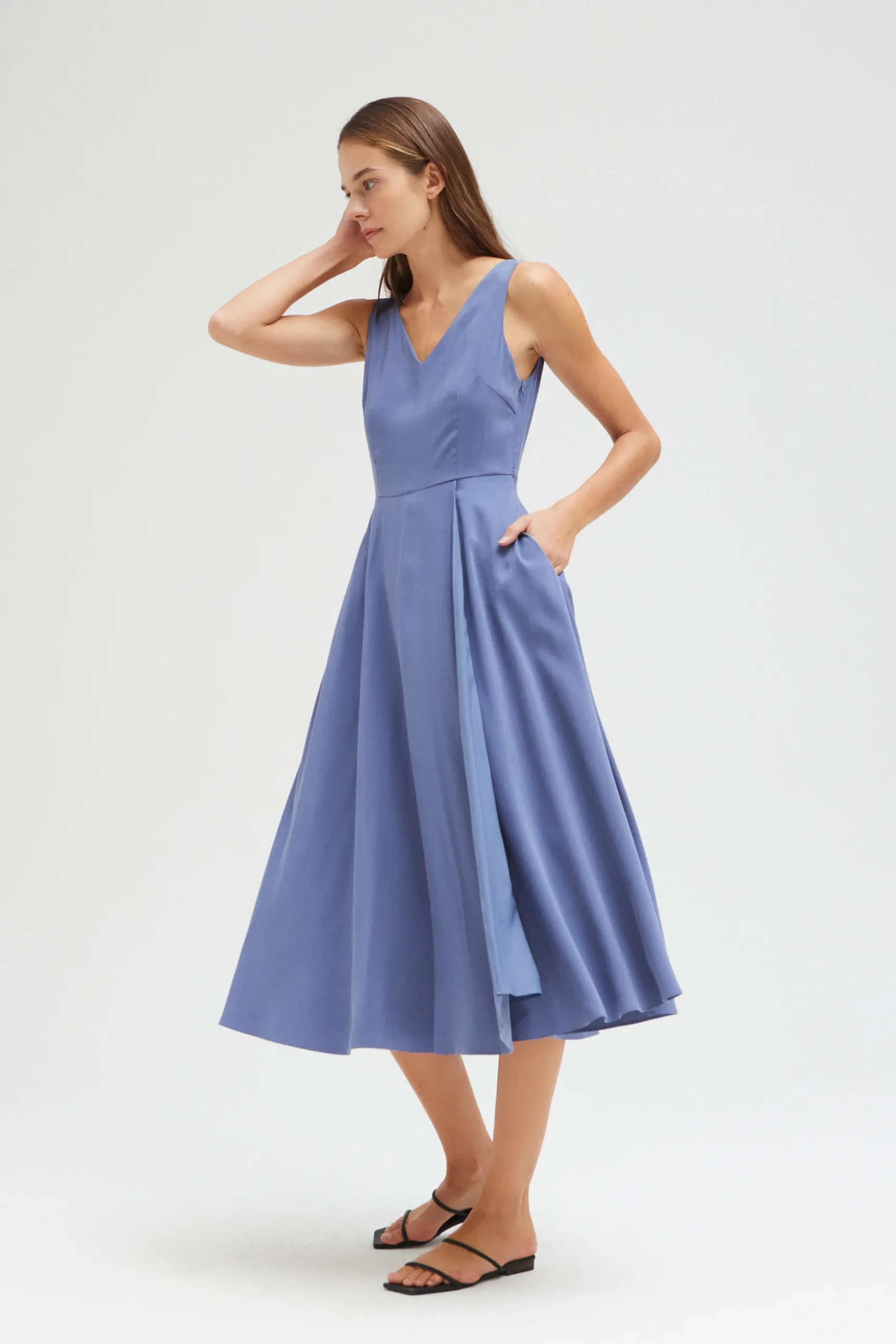 Rayon V-Neck Midi Dress