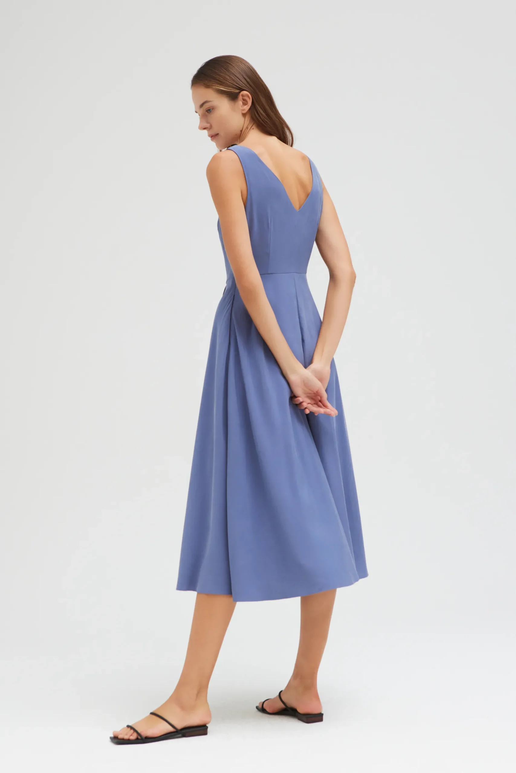 Rayon V-Neck Midi Dress