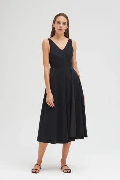 Rayon V-Neck Midi Dress