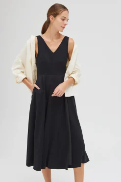 Rayon V-Neck Midi Dress