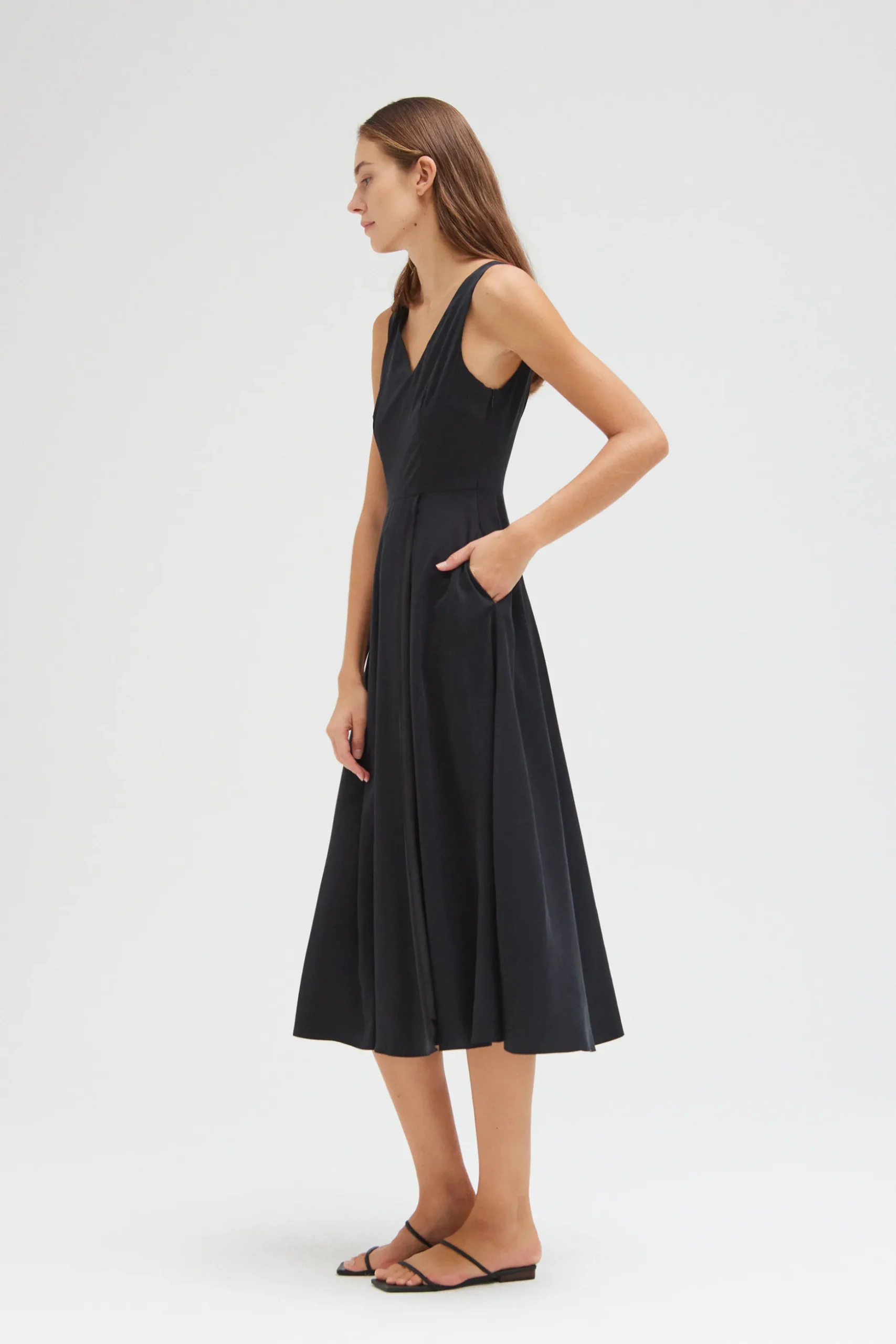 Rayon V-Neck Midi Dress