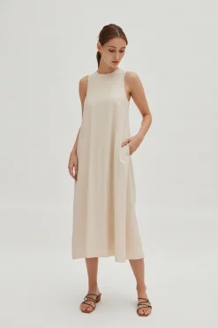 Relaxed Rayon Pleat Dress