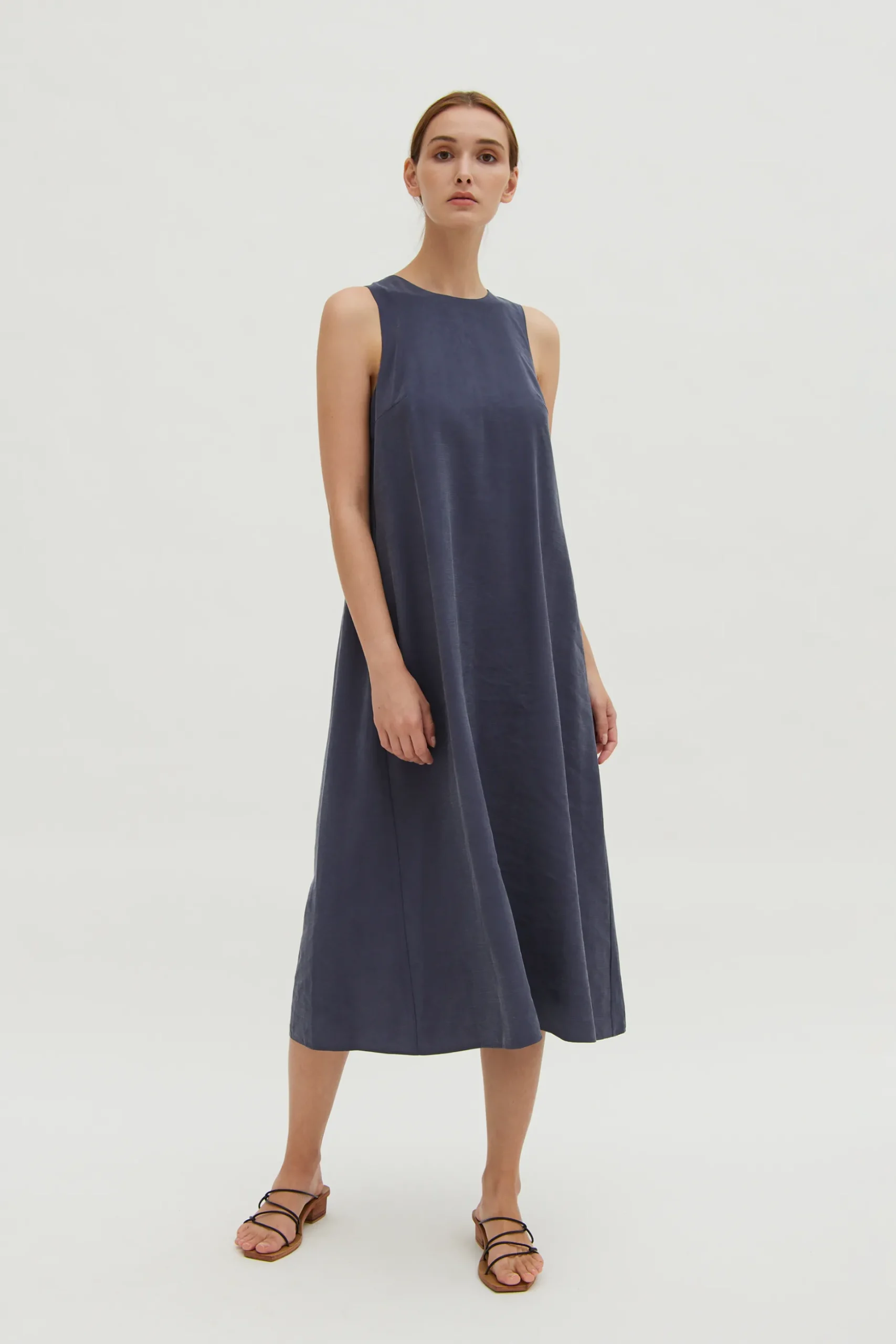 Relaxed Rayon Pleat Dress