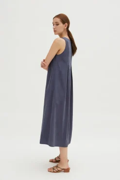 Relaxed Rayon Pleat Dress