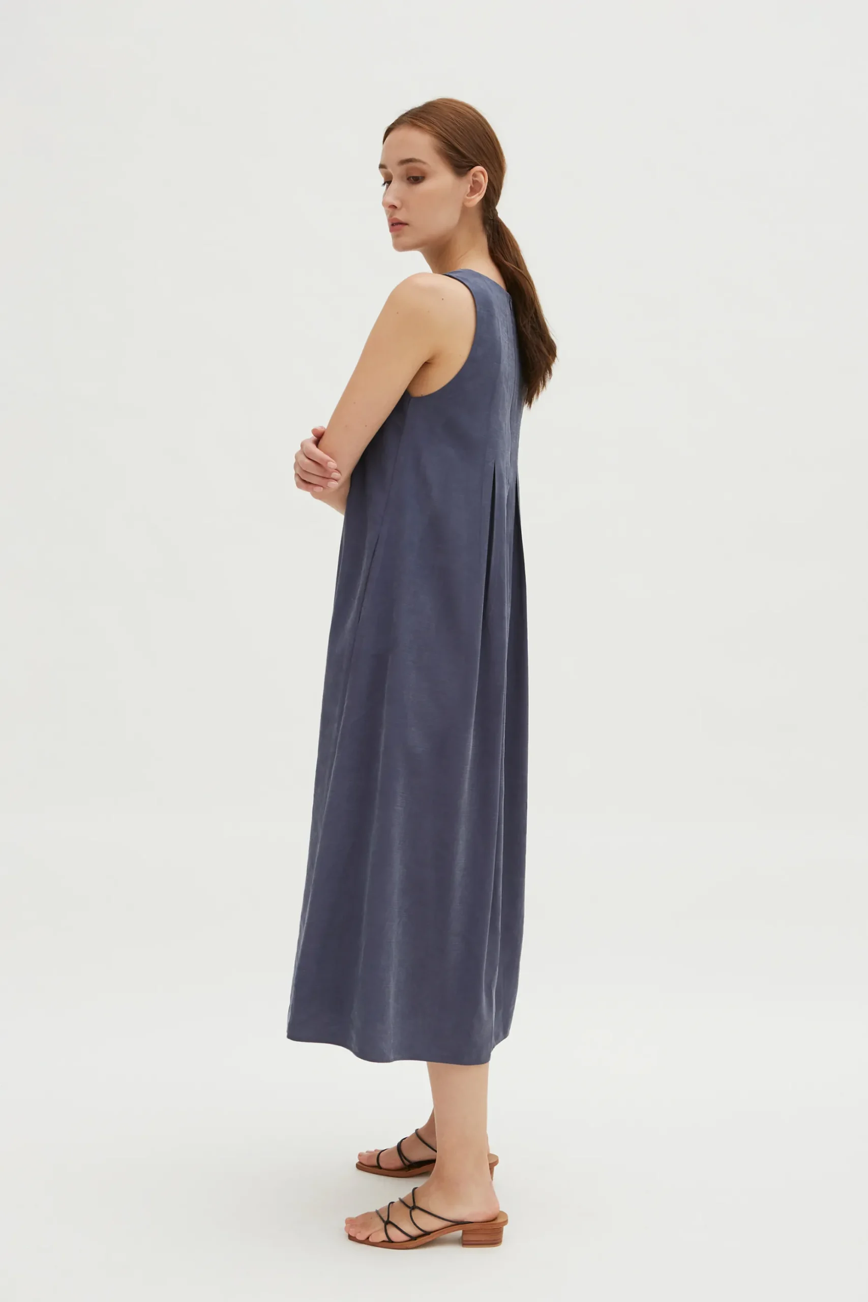 Relaxed Rayon Pleat Dress