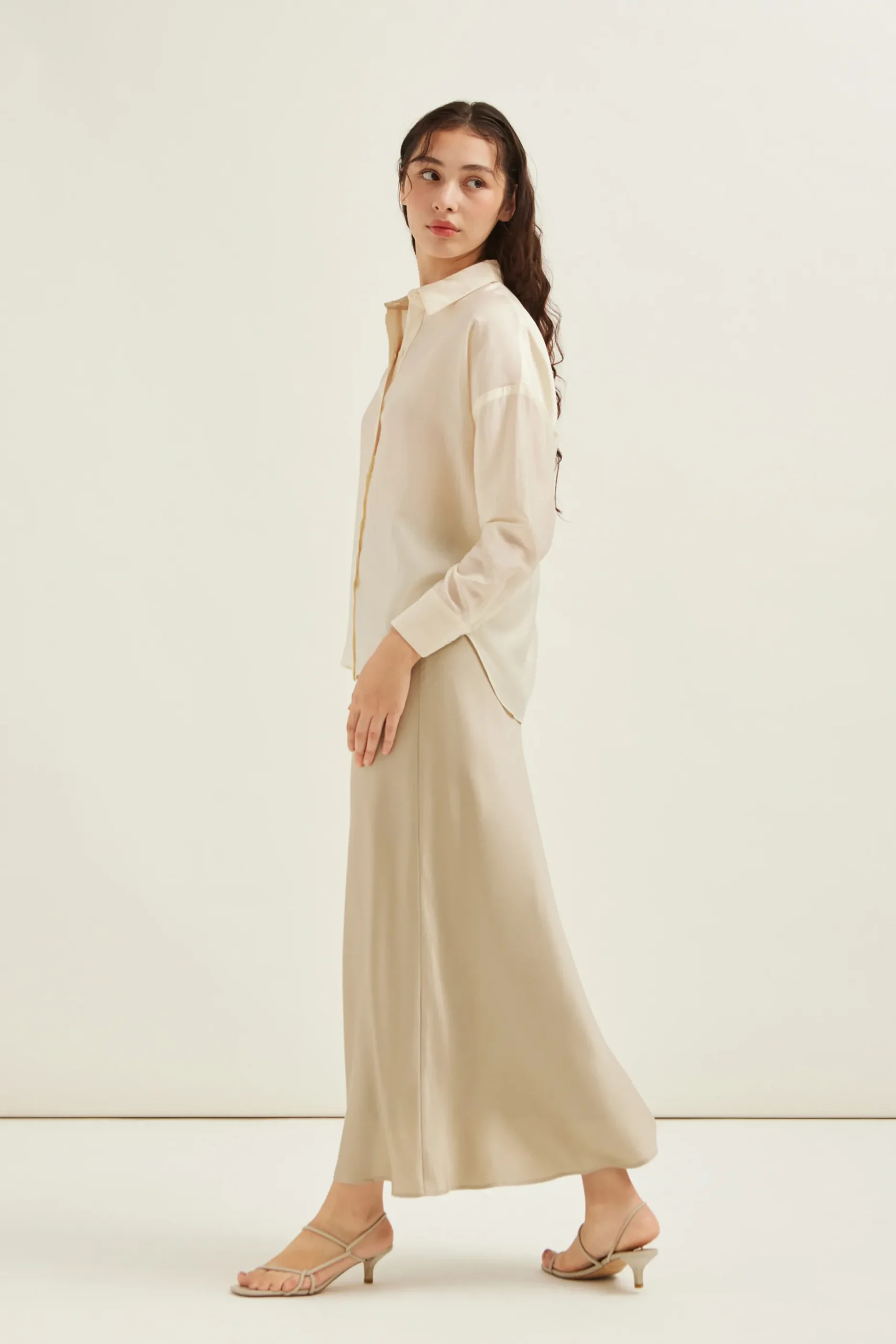 Satin Bias-Cut Maxi Skirt