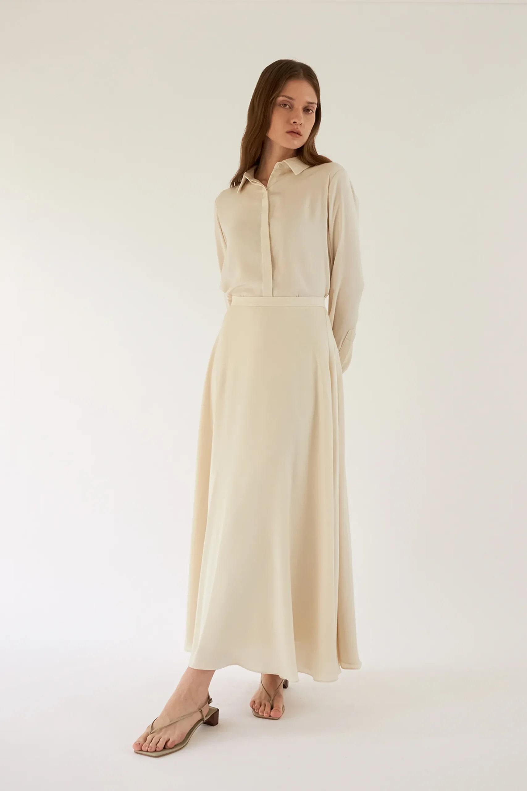 Satin-Finish Maxi Skirt