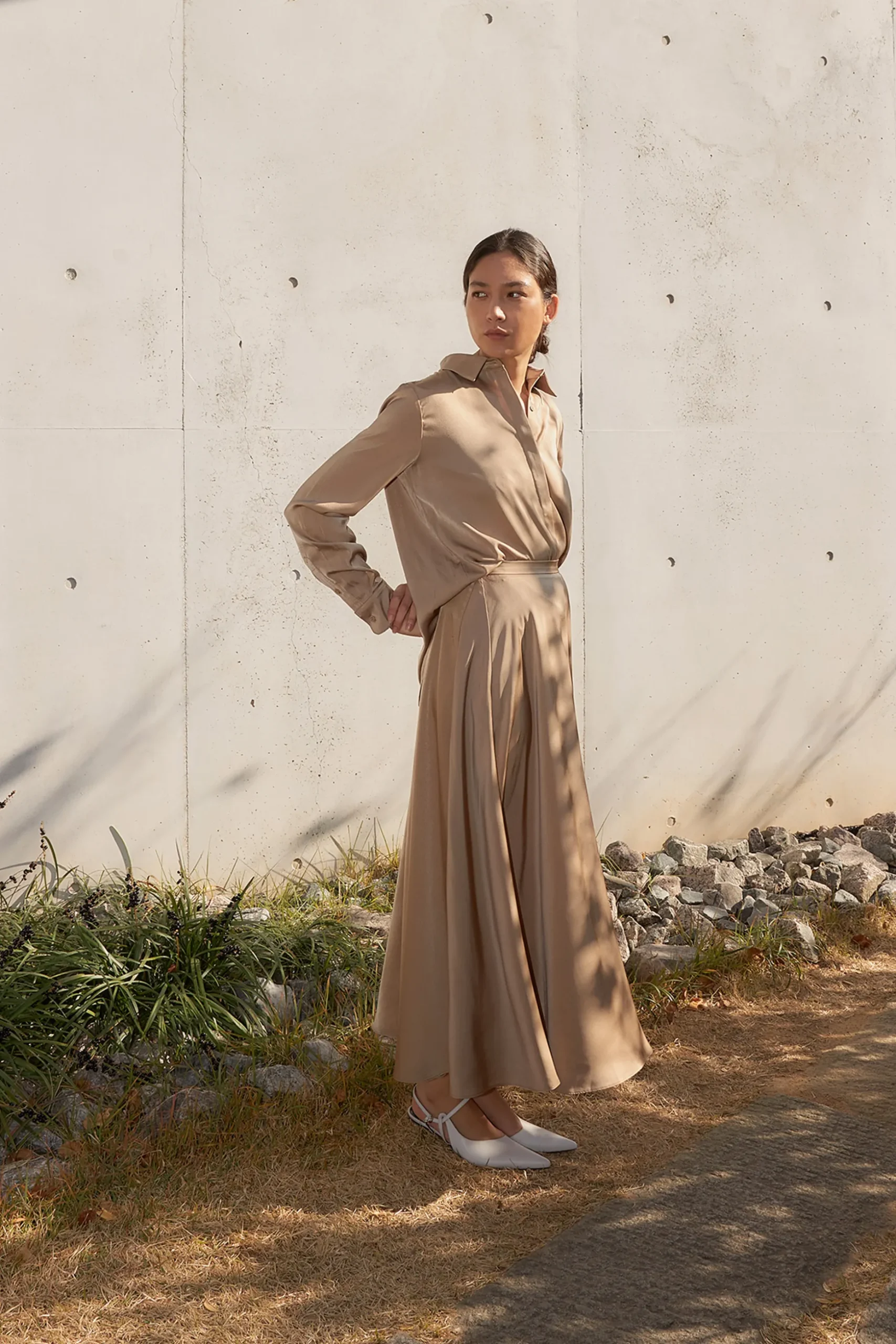 Satin-Finish Maxi Skirt