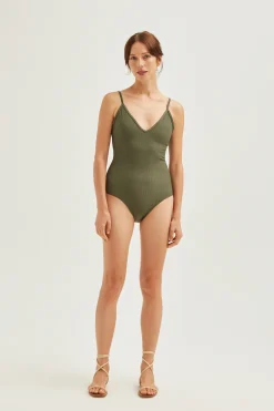 Seersucker V-Neck Swimsuit