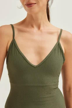 Seersucker V-Neck Swimsuit