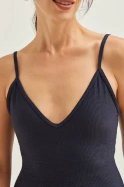 Seersucker V-Neck Swimsuit