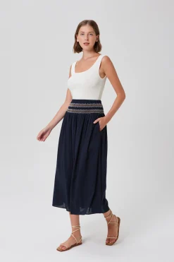 Smocked Gathered Maxi Skirt