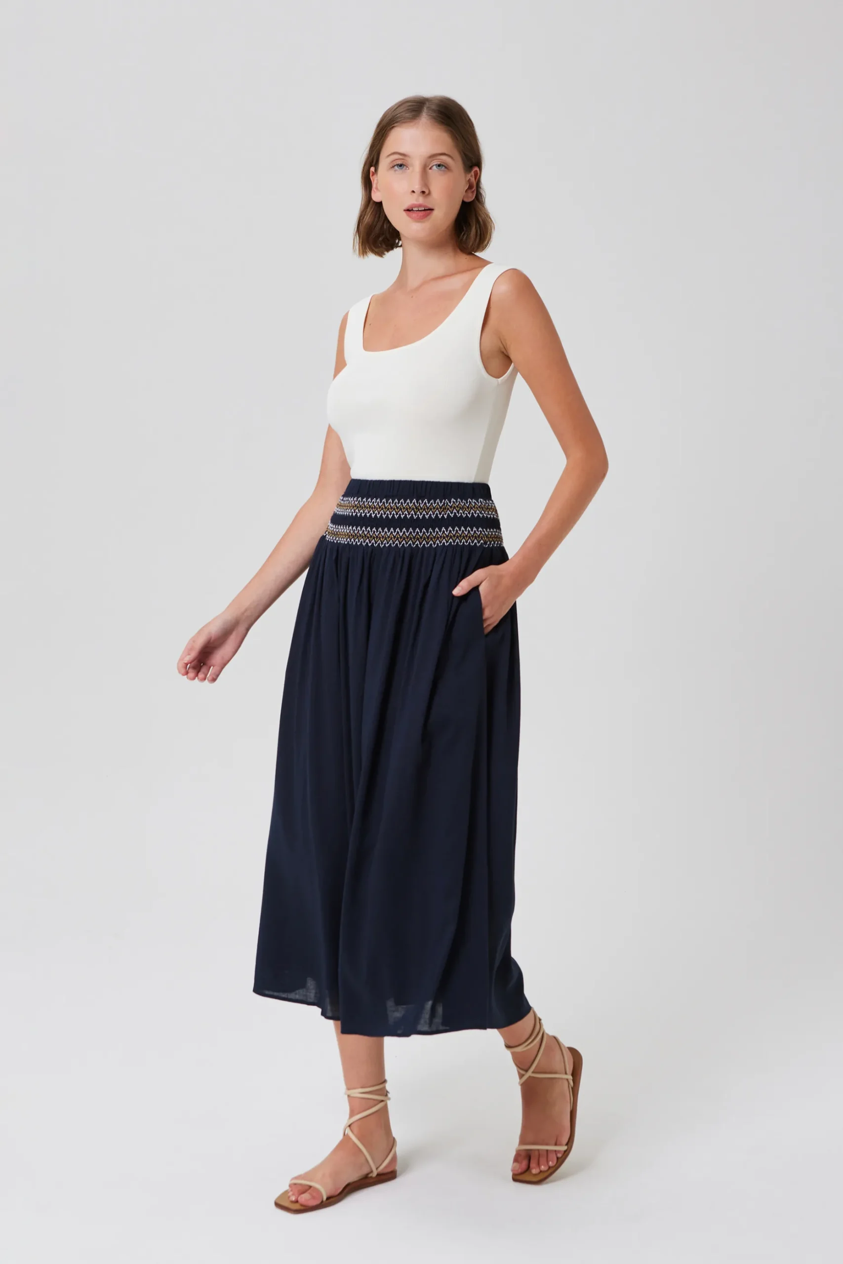Smocked Gathered Maxi Skirt