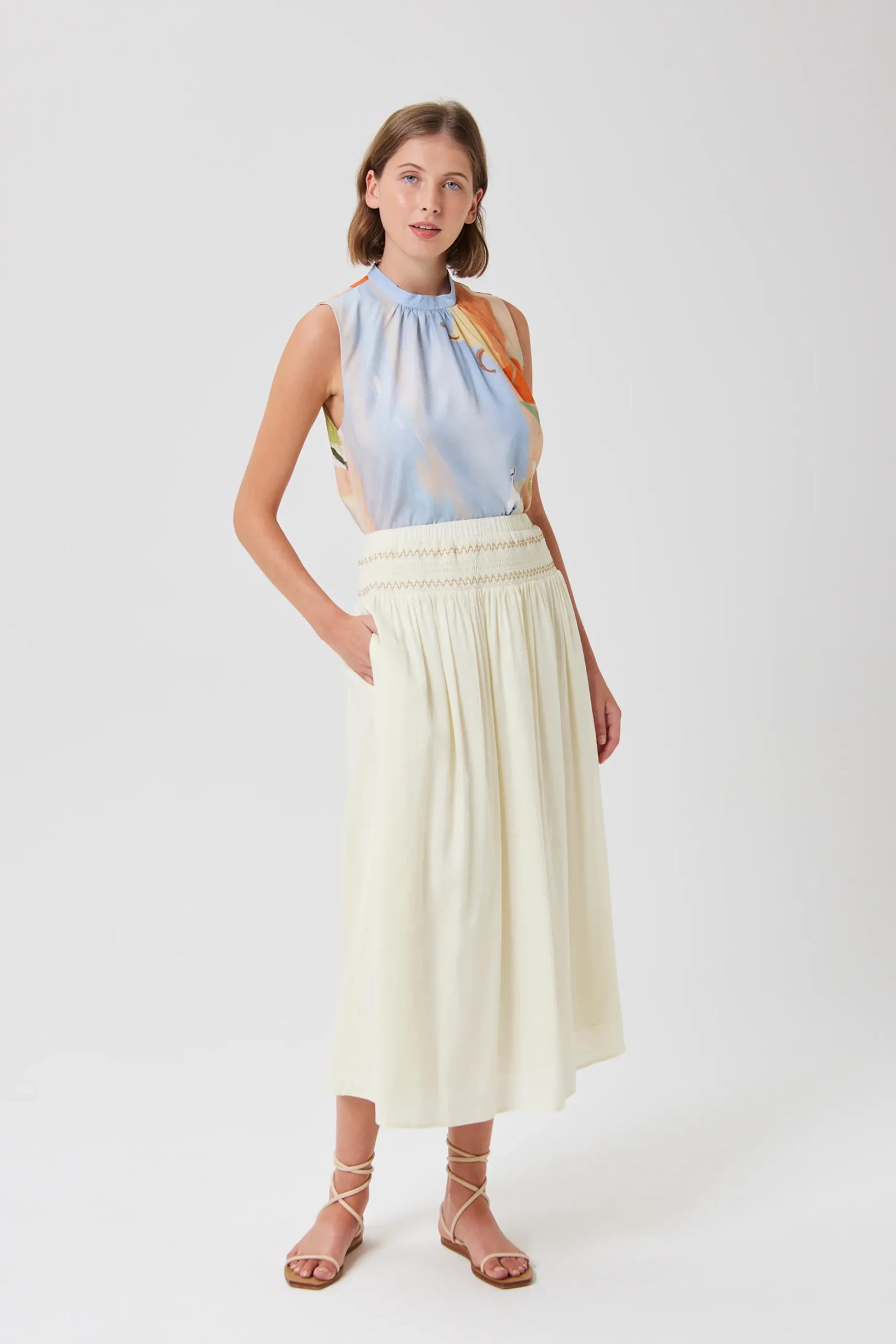 Smocked Gathered Maxi Skirt