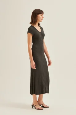 Soft Ribbed V-Neck Knit Dress