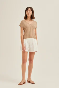 Soft Ribbed V-Neck Knit Top