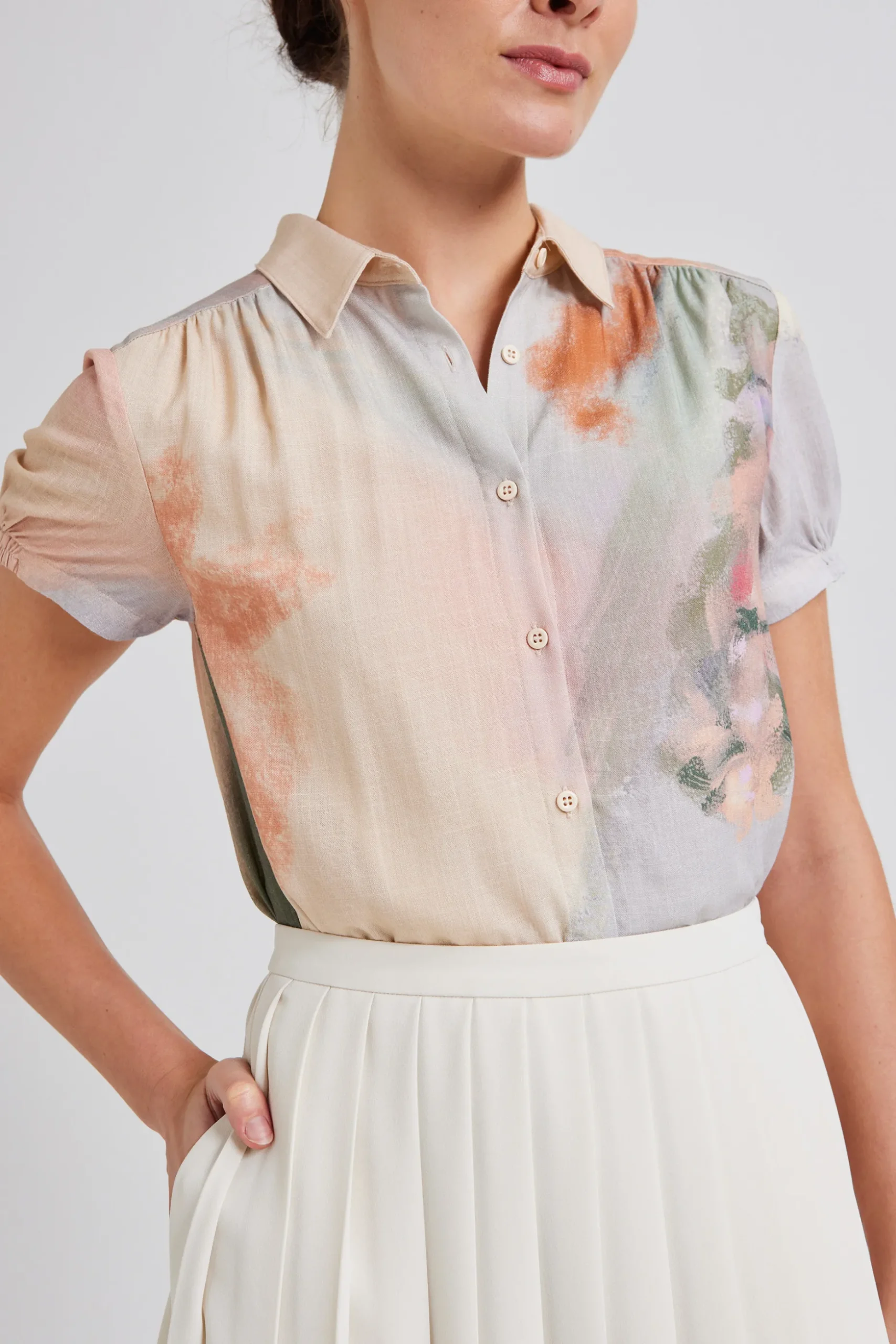 Soleil Gathered Puff-Sleeve Top