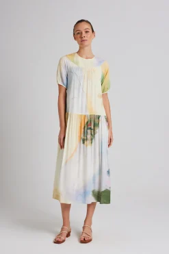 Soleil Rayon Puff Sleeve Dress