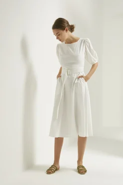 Square-Neck Belted Midi Dress