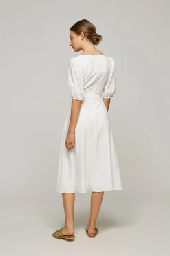 Square-Neck Belted Midi Dress