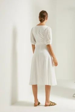 Square-Neck Belted Midi Dress