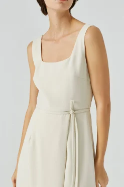 Square-Neck Overlap Midi Dress