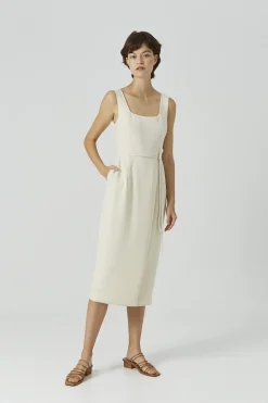 Square-Neck Overlap Midi Dress