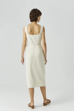 Square-Neck Overlap Midi Dress