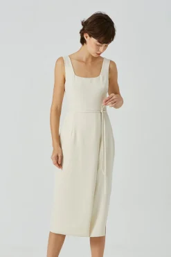 Square-Neck Overlap Midi Dress