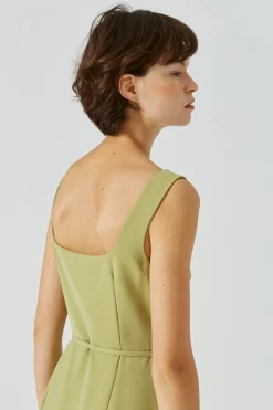 Square-Neck Overlap Midi Dress