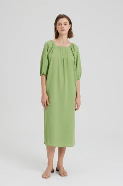 Square-Neck Pintuck Dress