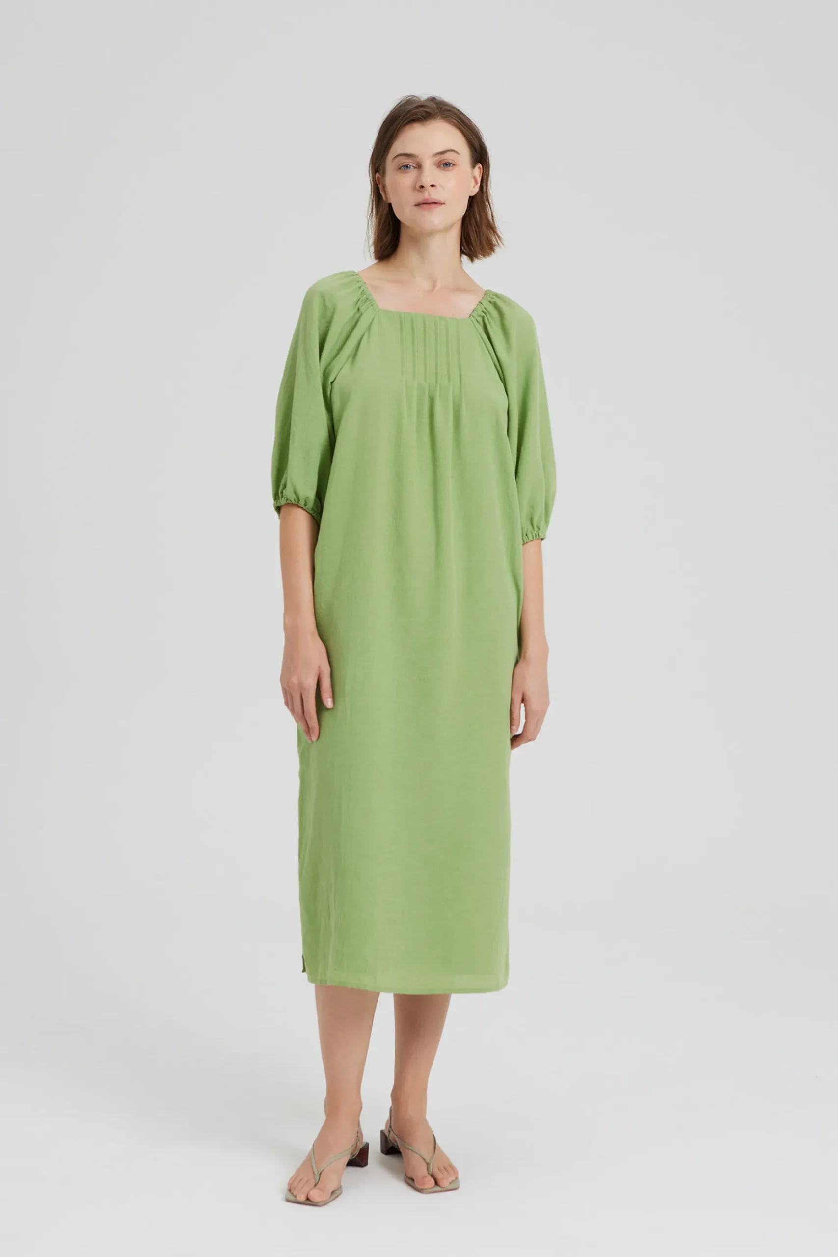 Square-Neck Pintuck Dress