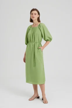 Square-Neck Pintuck Dress