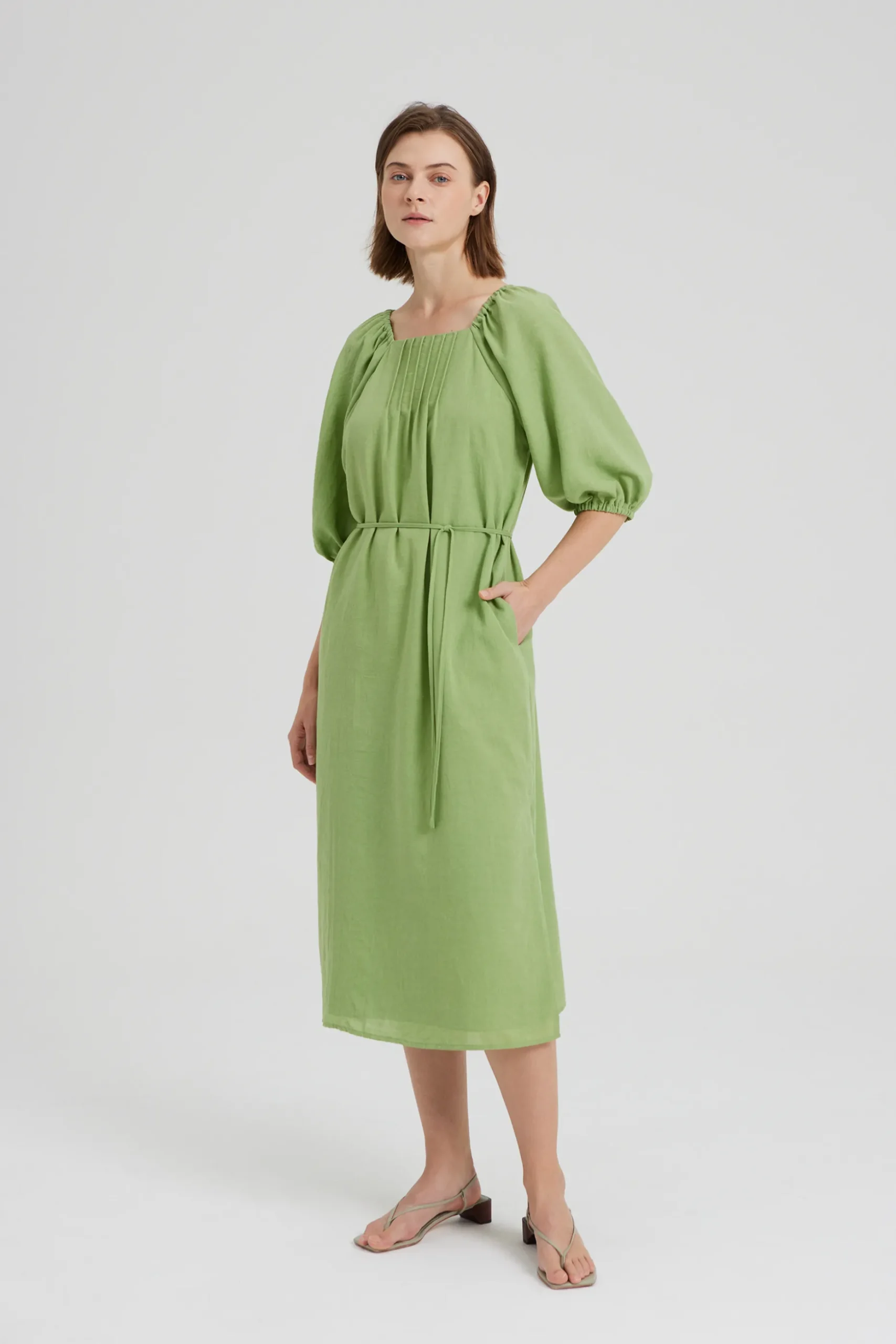 Square-Neck Pintuck Dress