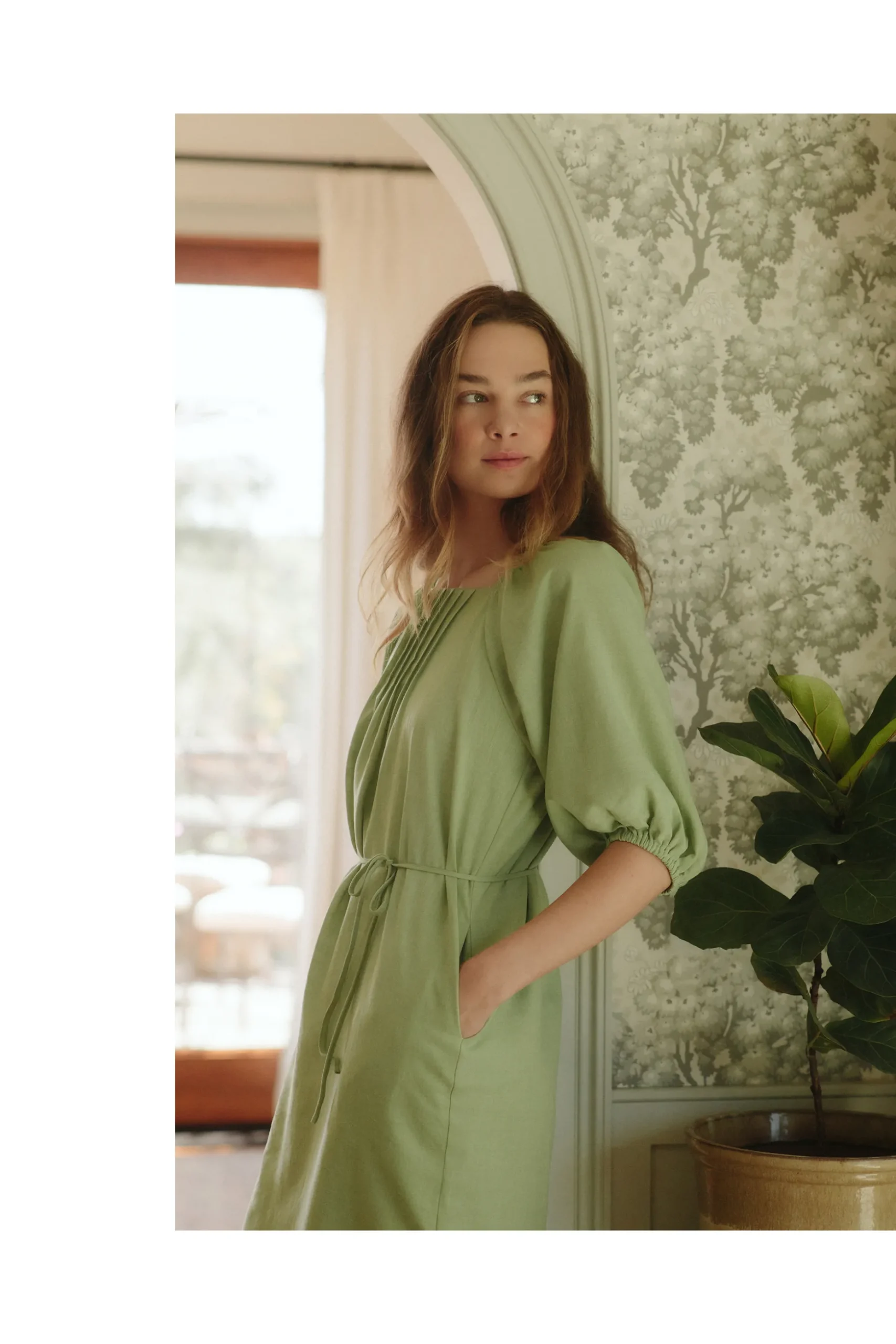 Square-Neck Pintuck Dress