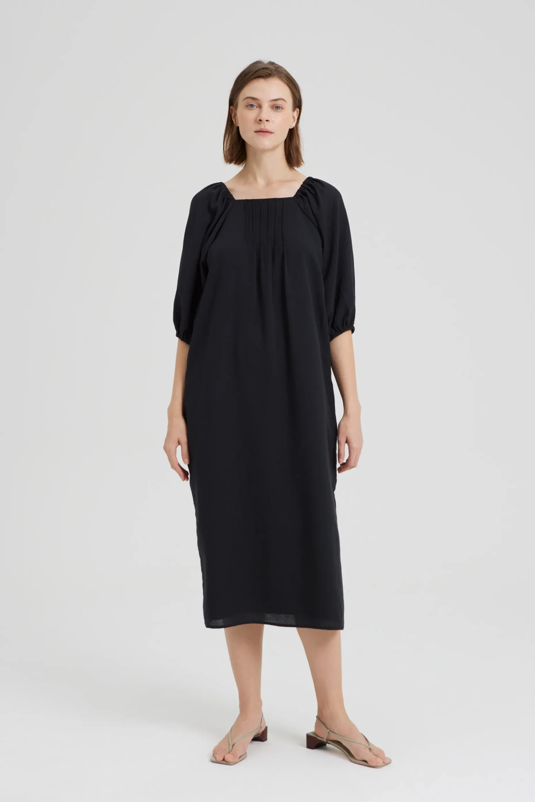 Square-Neck Pintuck Dress