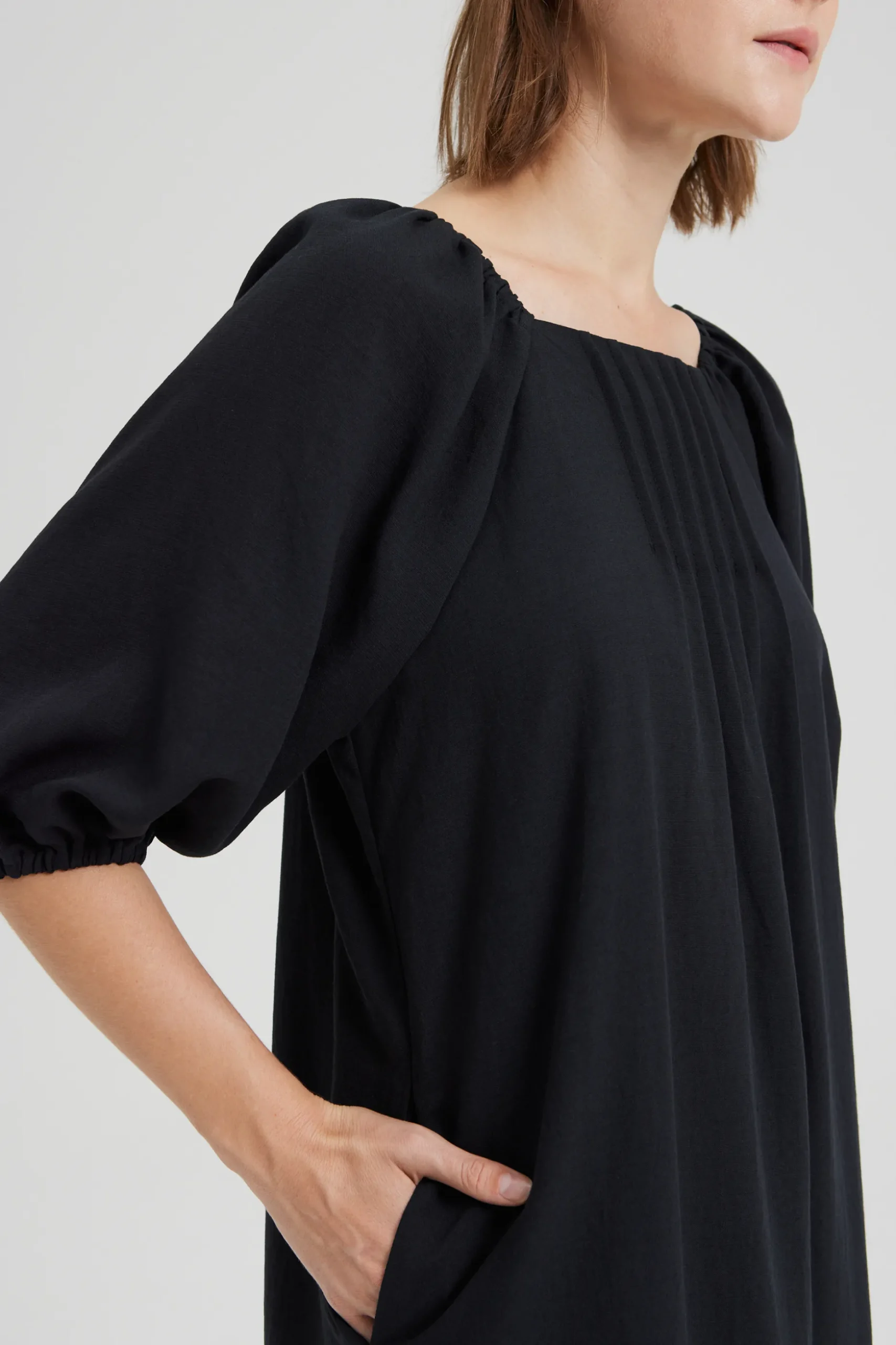 Square-Neck Pintuck Dress