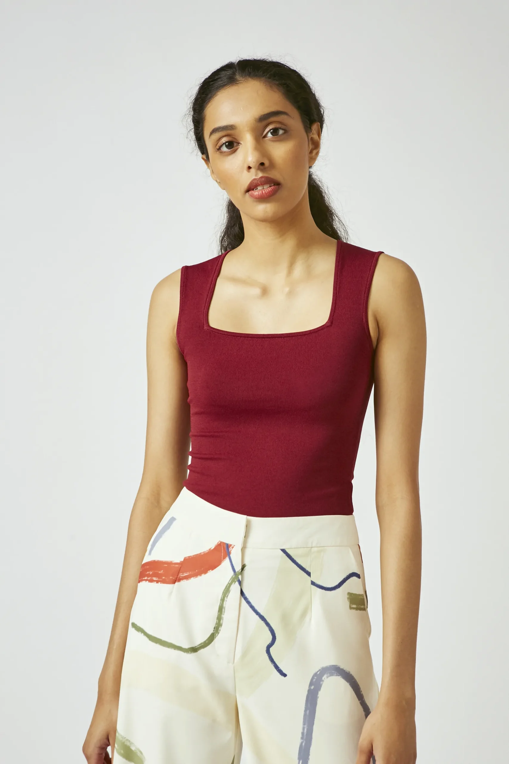 Straight-Neck Knit Top