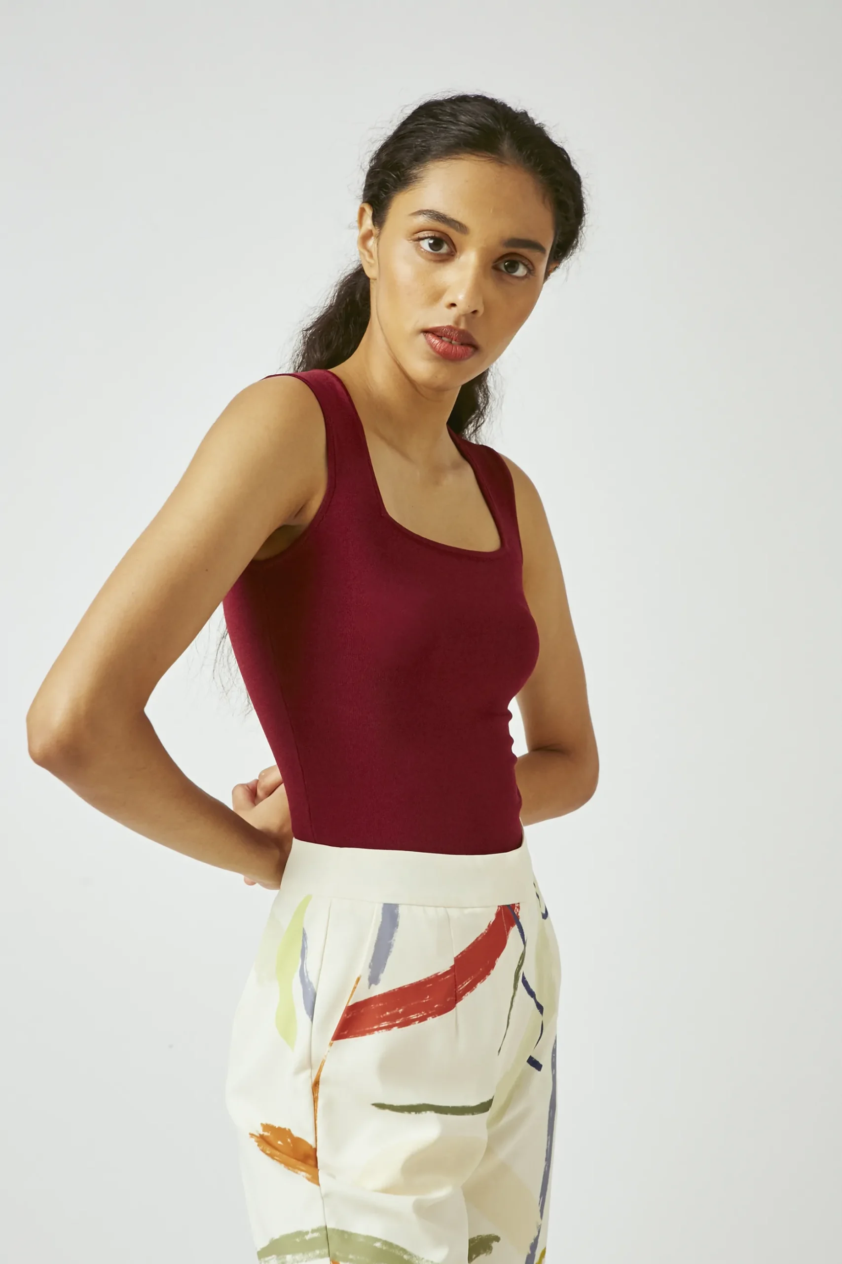 Straight-Neck Knit Top