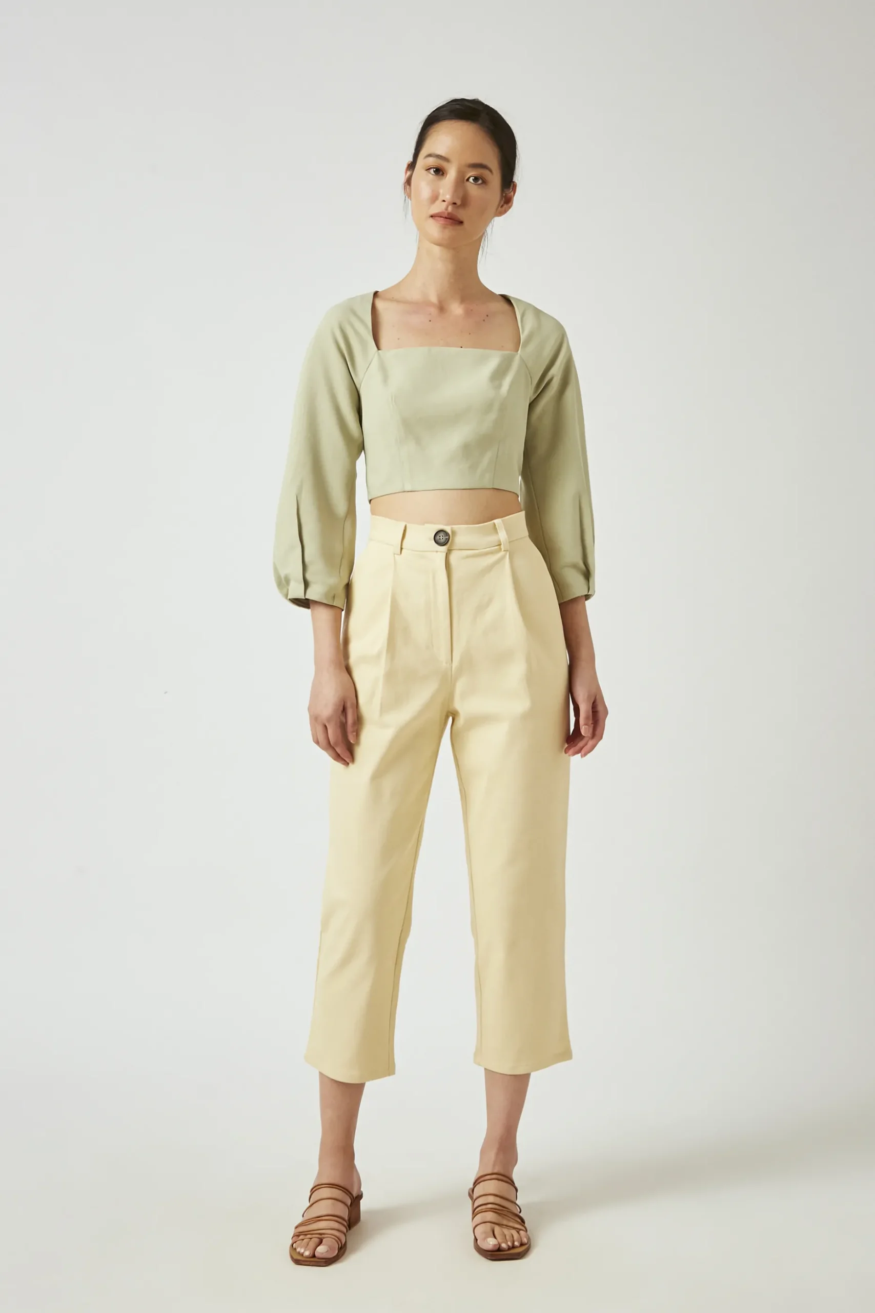 Straight-Neck Rayon Blouse